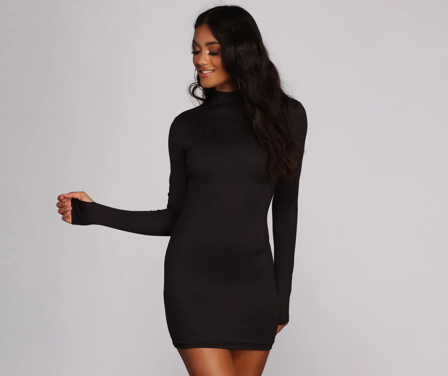 All Season Fashion Collection Walk The Mock Neck Mini Dress