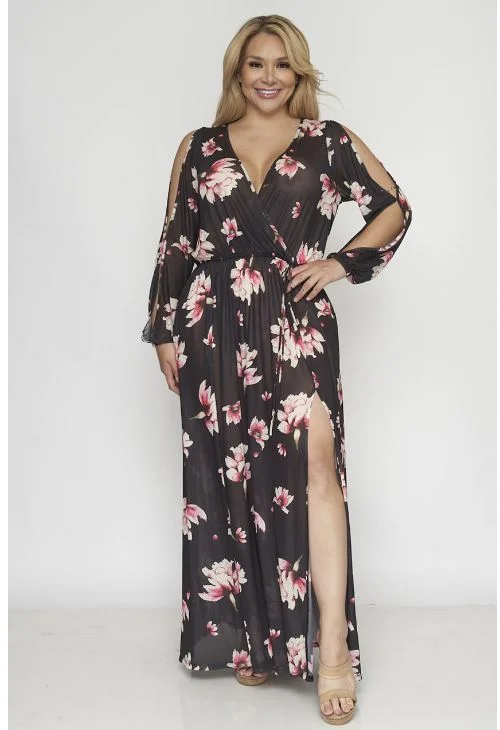 Limited Time Deal Black Floral Plus Size Maxi Dress