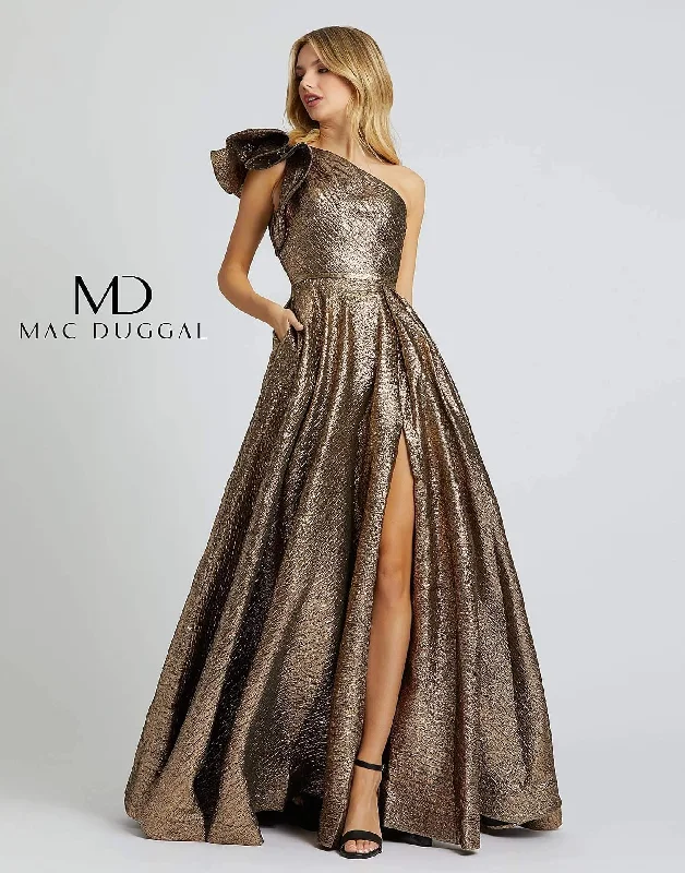 Best Sellers Mac Duggal Long One Shoulder Metallic Prom Ball Gown Sale