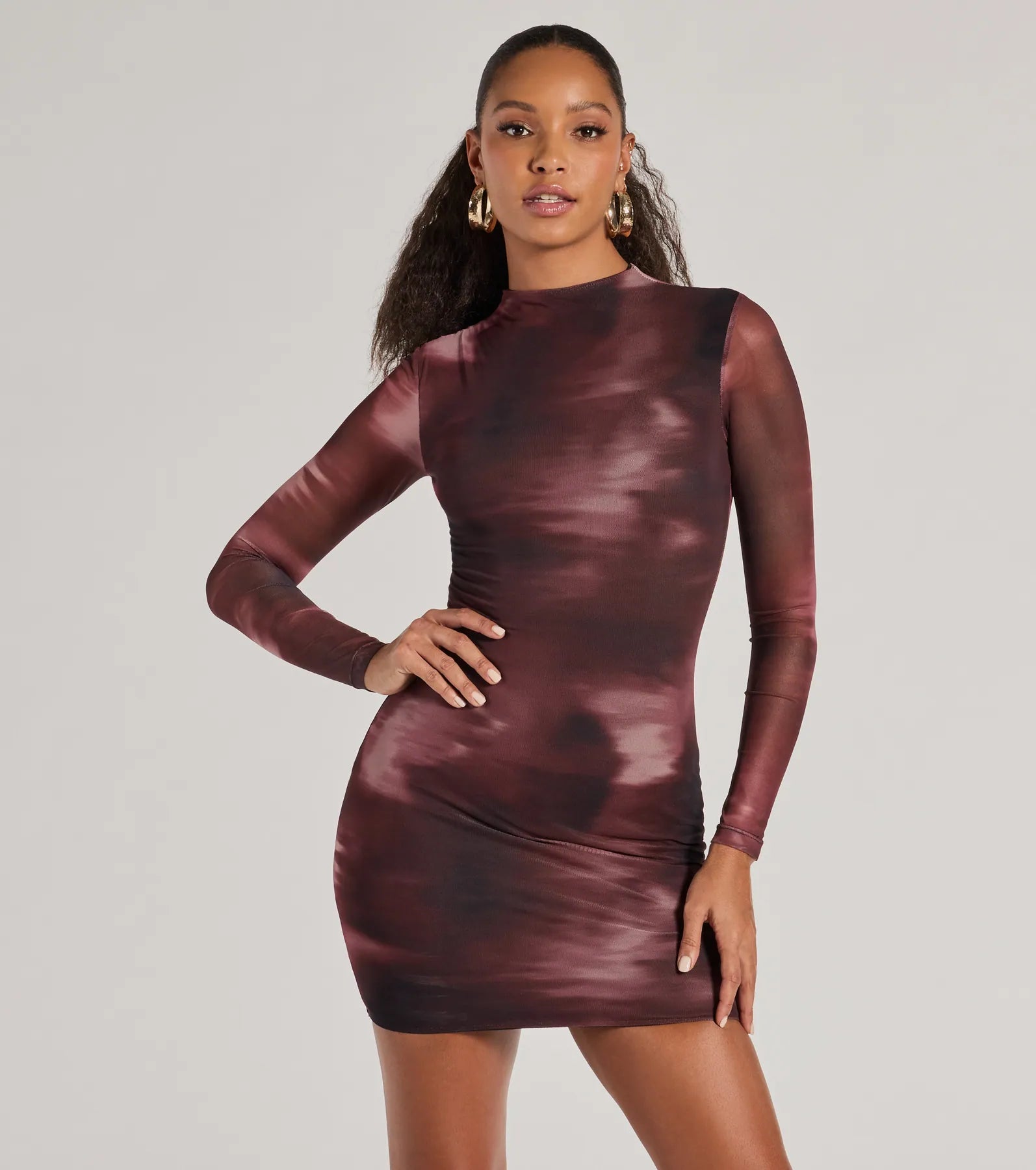 Hot Deals Popular Poise Mock Neck Abstract Mini Dress