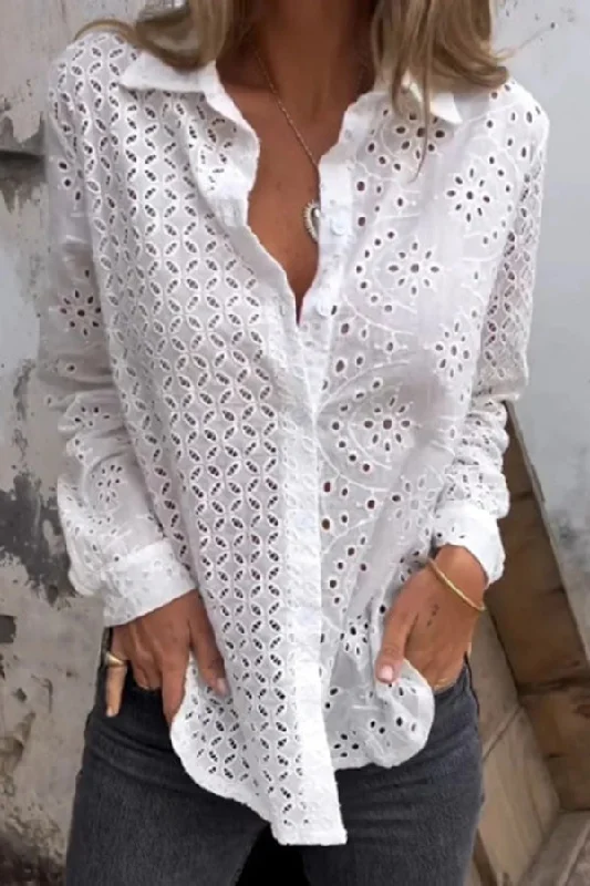 Edgy Fashion Solid Color Cutout Long-sleeved Loose Button-down Shirt