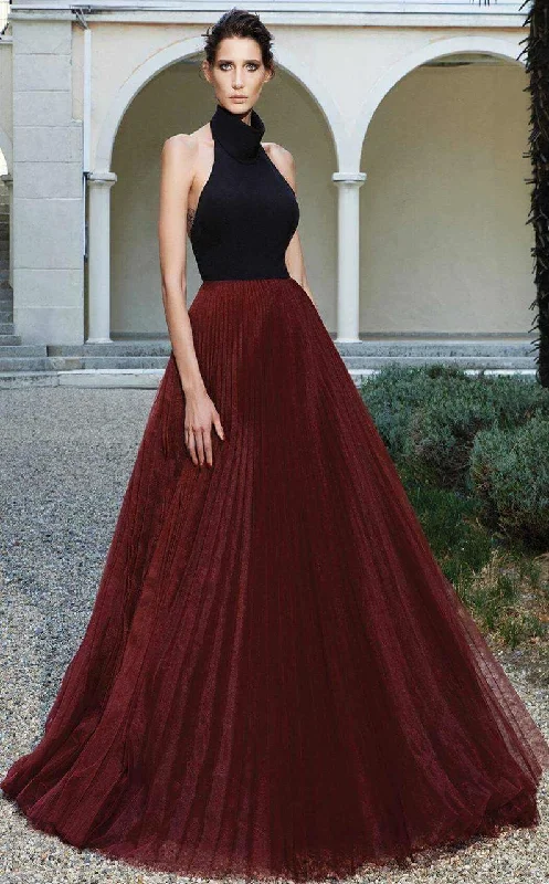 Unleash Your Trendy Side MNM Couture - Shirred Halter Neck Ballgown N0124