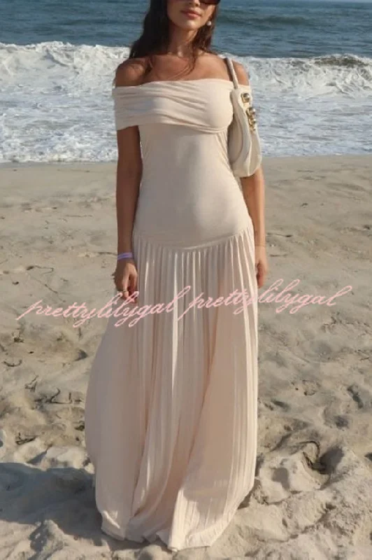 Trendy Pulse Sexy Off-shoulder Slim Fit Pleated Maxi Dress