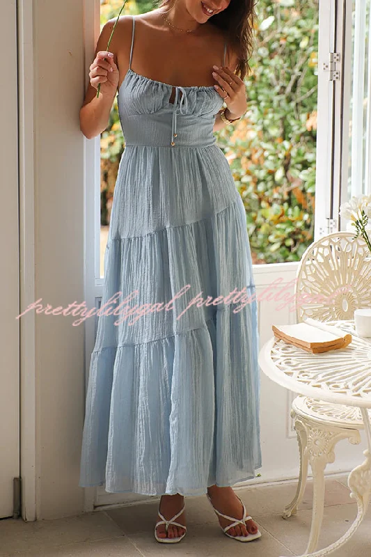 Exclusive Discount Solid Color Sleeveless Suspender Pleated Back Maxi Dress