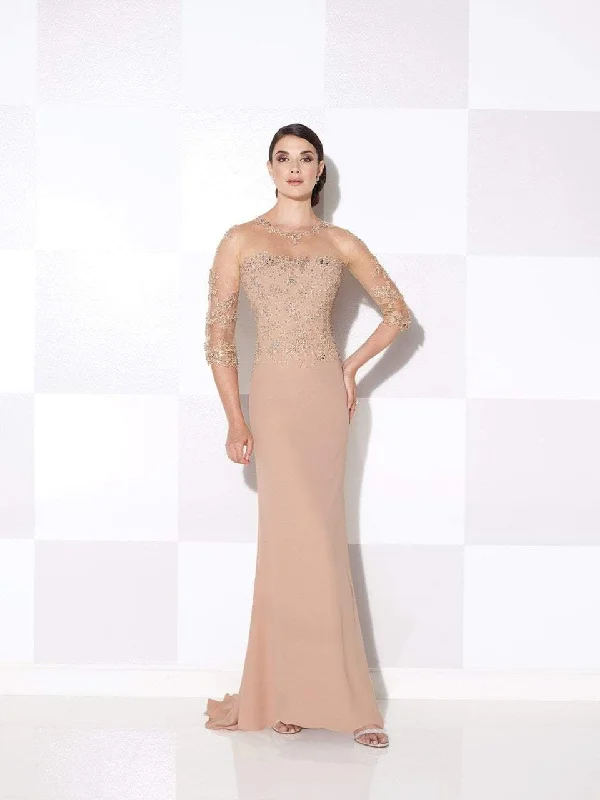 The Latest Trends Mon Cheri Applique Illusion Gown in Toast 115614