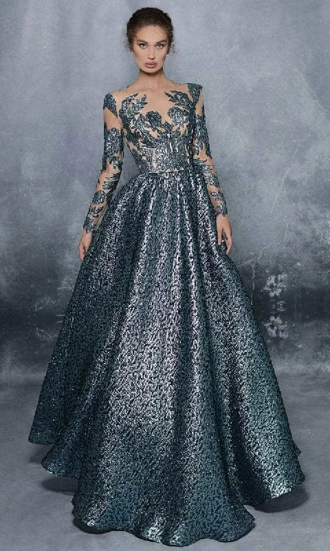 New Arrival Discount Tarik Ediz - Illusion Jewel Jacquard Ballgown 96011 - 1 pc Nil Green in Size 8 Available