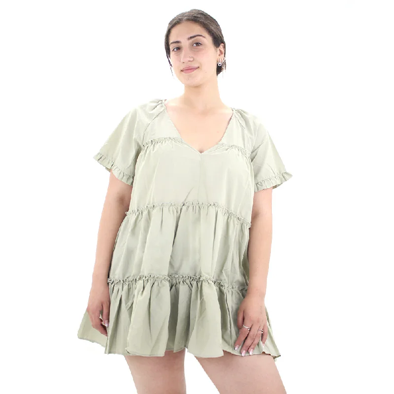 Evening Looks Women's Ruffle Oversize Mini Dress,Light Green