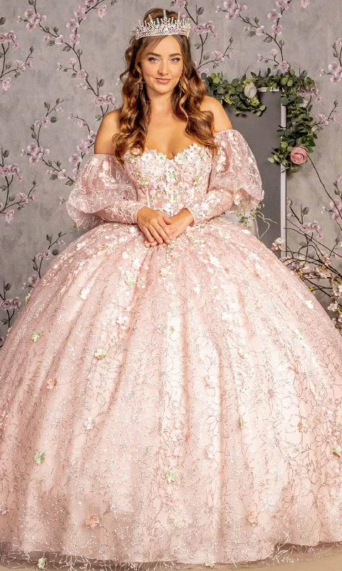 Limited Edition GLS by Gloria GL3466 - Applique Embellished Long Puff Sleeve Ballgown