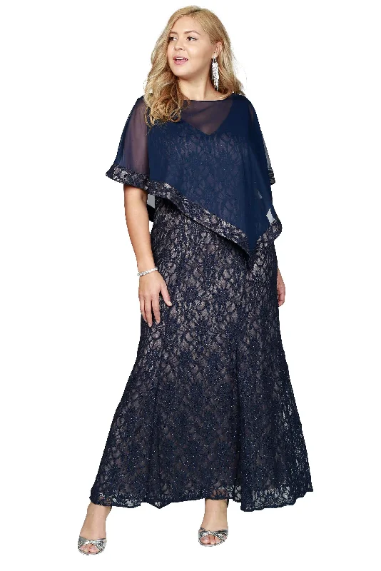 Seasonal Fashion R&M Richards 2347W Long Plus Size Formal Cape Dress