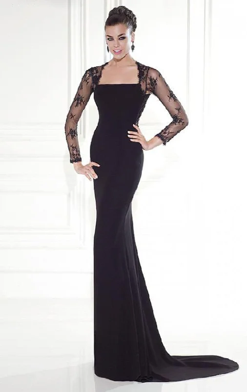 Season Offer Tarik Ediz 92543 Square Neck Lace Sleeved Gown - 1 pc Black in Size 2 Available