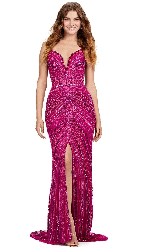 Classic Women's Fashion Ashley Lauren 11488 - Fully Beaded Front Slit Evening Gown