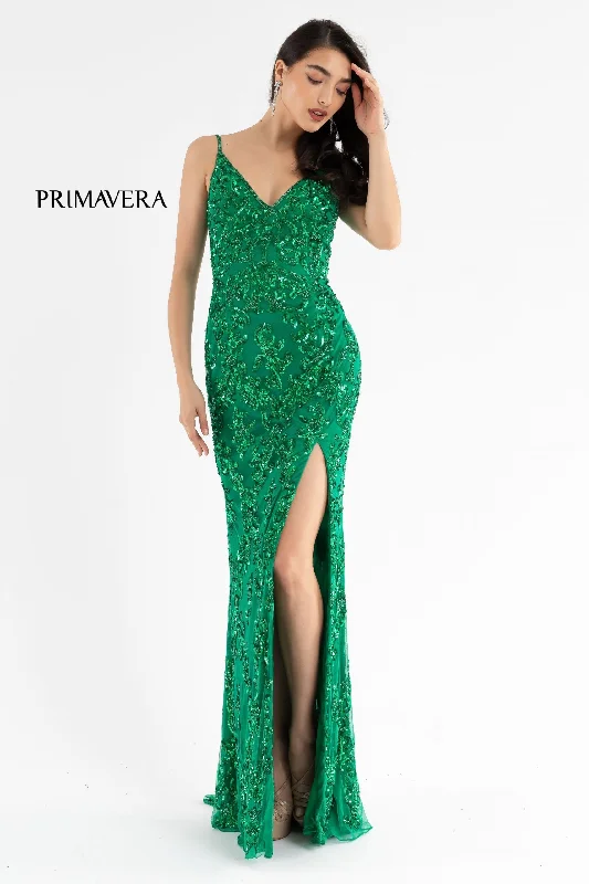 Unbeatable Prices Primavera Couture 3754 Size 12 Emerald Prom Dress Sequins V Neckline Evening Gown Backless Slit Train