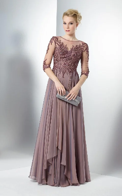 New Arrivals Marsoni by Colors Appliqued Illusion Quarter Sleeve A-Line Gown