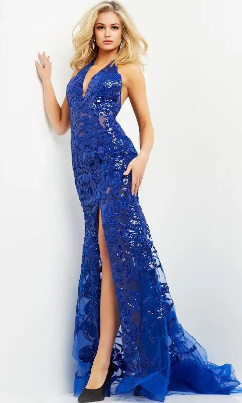 Style Redefined Jovani - 8110 Halter V-Neck Sequin Illusion Evening Gown