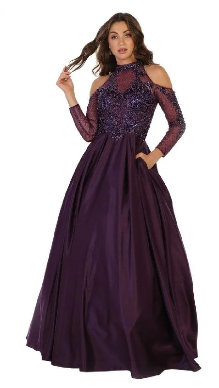 Limited Edition May Queen Long Sleeve Illusion Lattice Taffeta Ballgown