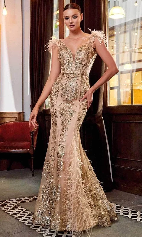 Sale Clothes Online Ladivine - Plunging V-Neck Glittered Evening Gown C57