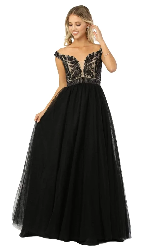 Women’s Stylish Outerwear Nox Anabel - E166 Beaded Deep Off-Shoulder Ballgown