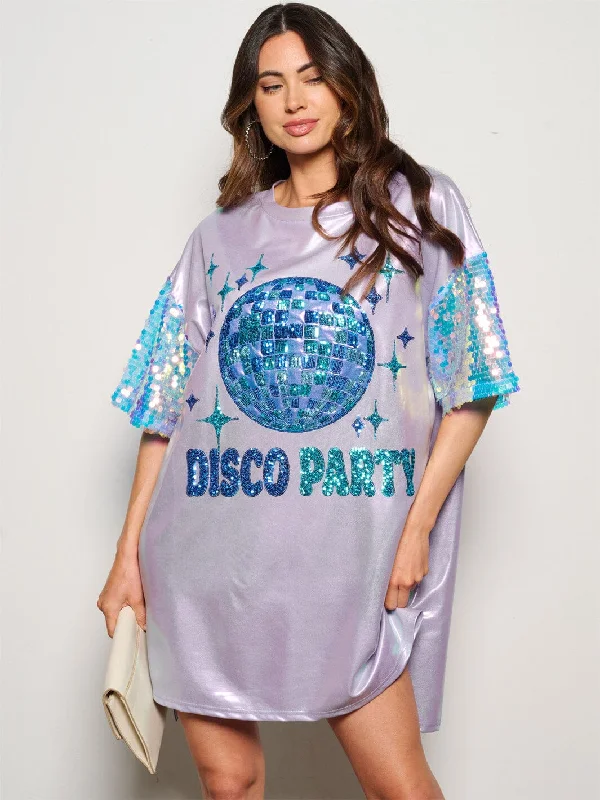 Runway Inspired Wear WOMEN'S SHORT SEQUINS SLEEVE METALLIC GRAPHIC MINI DRESS