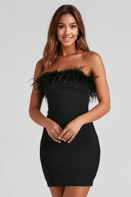 Vibrant Femme Fashion Good Girl Gone Glam Feather Mini Dress