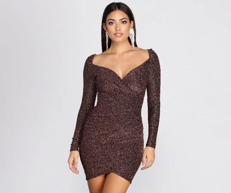 Dive Into Trendy Women's Fashion Long Sleeve Glitter Knit Mini Dress