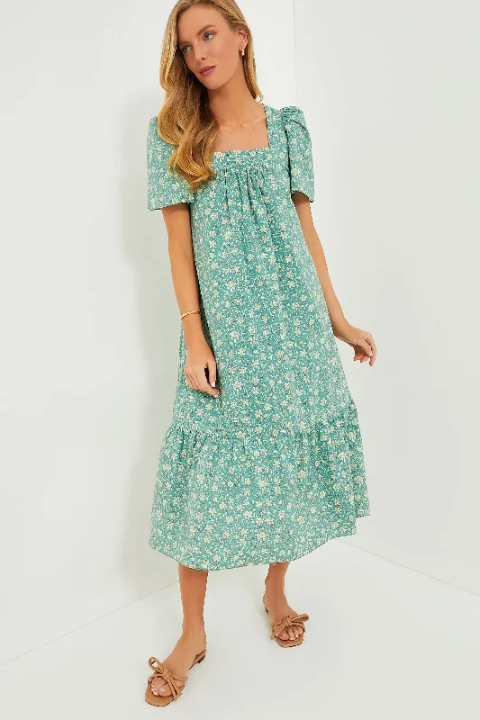 Special Offers Sea Green Floral Square Neck Gracie Midi Dress