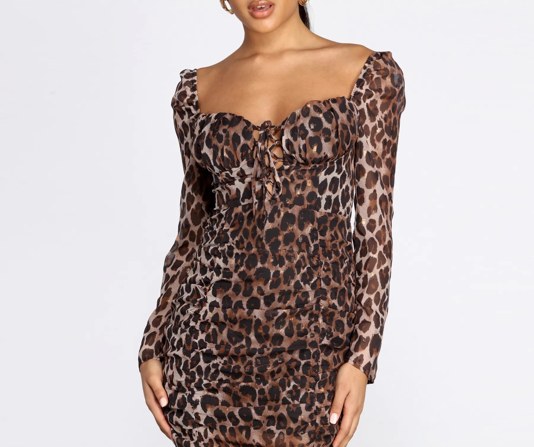 Chic Outfits Metallic Leopard Ruched Mini Dress