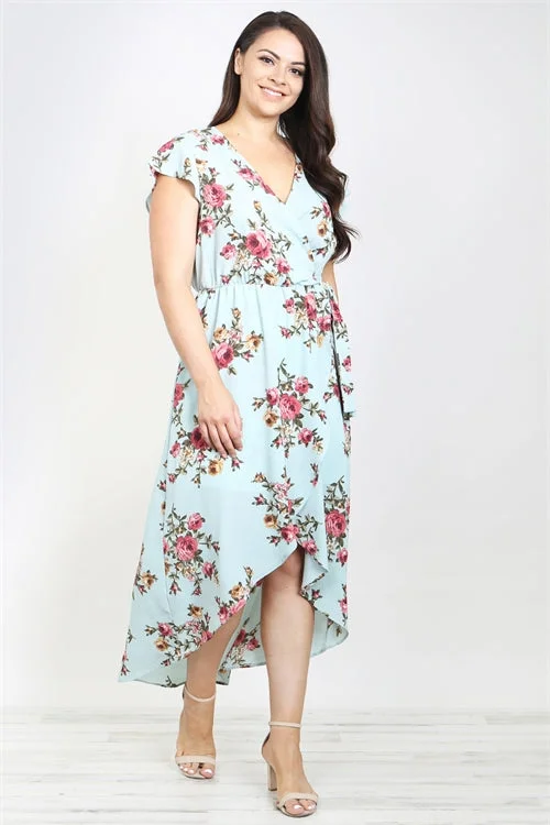 Fashion Sale Sage Floral High Low Plus Size Maxi Dress