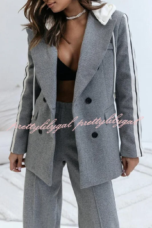 Casual Fashion Easy Street Sporty Patchwork Button Up Lapel Hooded Blazer