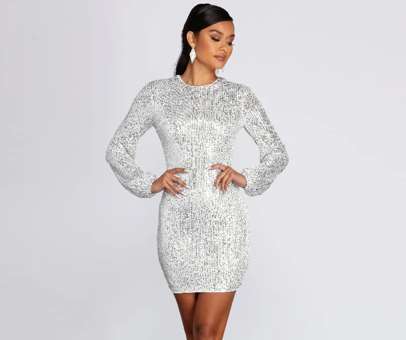 Seasonal Trends Long Sleeve Sequin Mini Dress