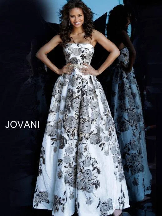 Trendy And Individual Women's Fashion Jovani 68468 Prom Long Strapless Floral Print Dress