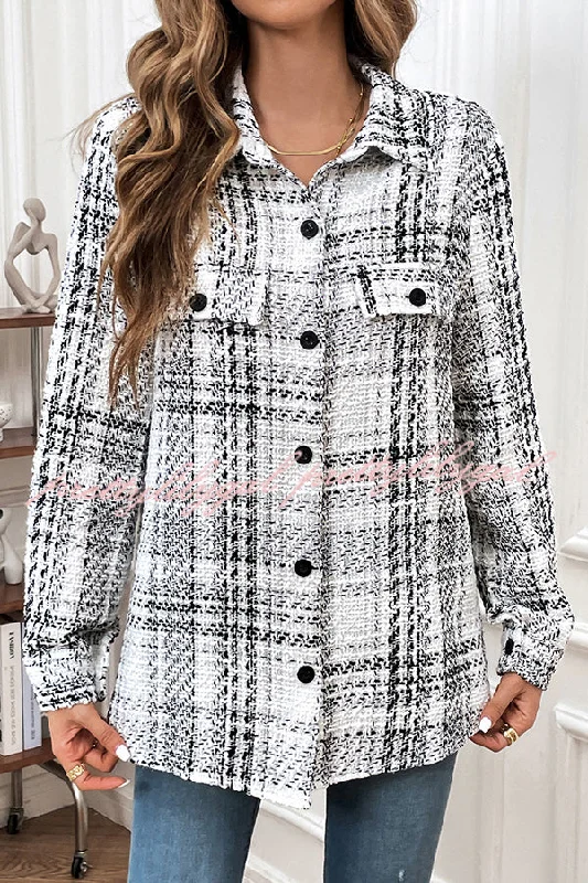 Trendy Women's Collection Start The Day Plaid Lapel Button Long Sleeve Pocketed Casual Coat