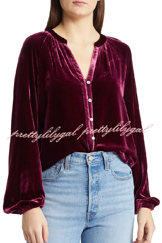 Comfort First Women's Wear Solid Color Velvet V-neck Long-sleeved Shirt