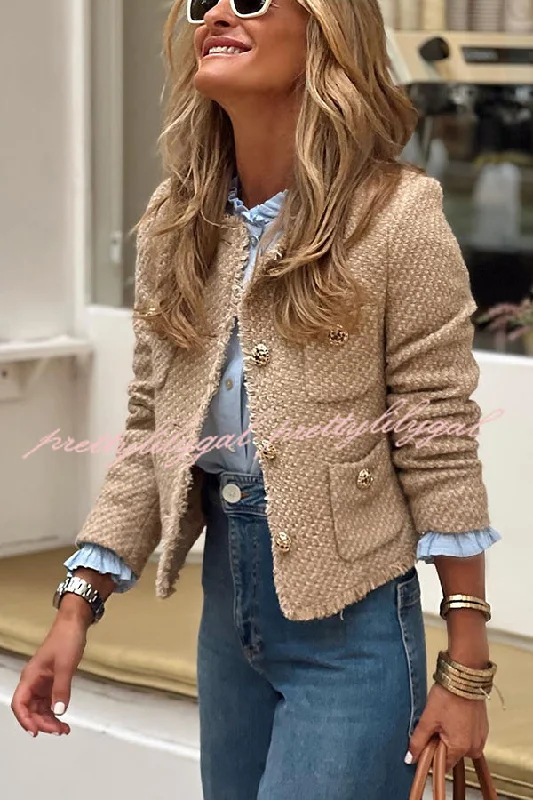 Daily Essentials Joy To The World Tweed Metal Button Pocket Jacket