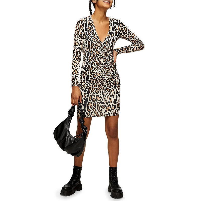 Evening Elegance Women's Leopard Ruched Mini Dress,Multi