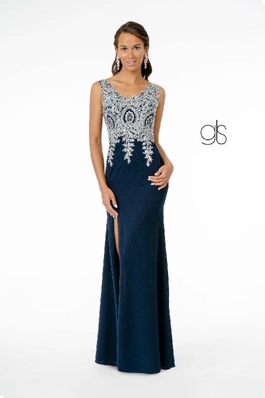 Shop Our Looks Embroidered Bodice Jersey Long Prom Dress