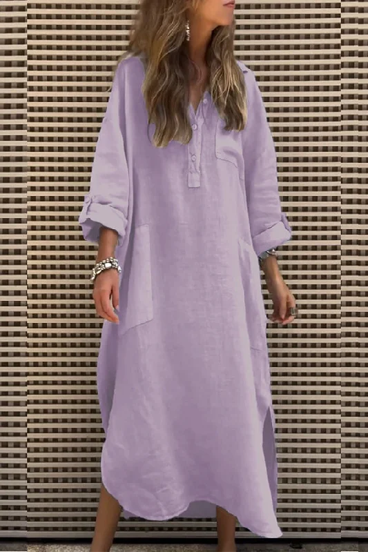 Casual Chic Solid Color Casual Button Pockets Irregular Hem Maxi Dress