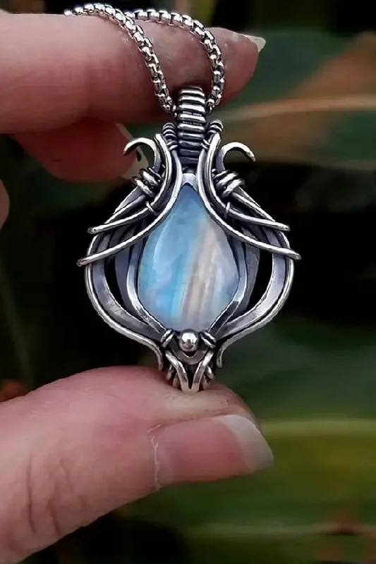 Trendy Styles Vintage Moonstone Hollow Water Drop Pendant Necklace