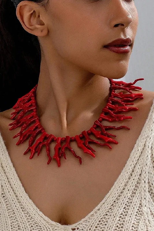 Vibrant Femme Fashion Bohemian Red Coral Necklace Two-piece Set