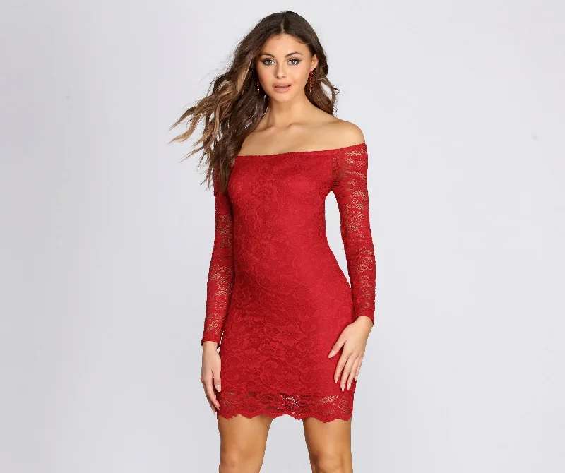 Latest Trends Lovely Lace Off The Shoulder Mini Dress