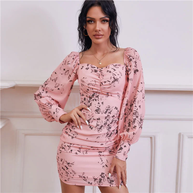 Stylish Statements KittenAlarm - Square collar puff sleeve floral print dress