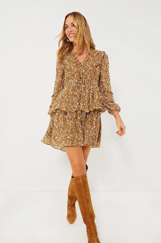 Timeless Women’s Fashion Styles Chestnut Floral Long Sleeve Liza Dress