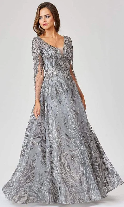 Relaxed Style Lara Dresses - 29469 Crystal Ornate Long Sleeve A-Line Gown