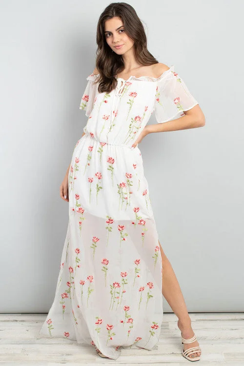 Best Sellers Ivory Floral Cold Shoulder Maxi Dress