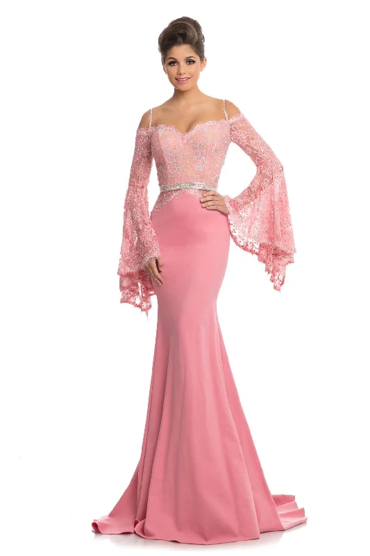 Summer Deals Johnathan Kayne 7244 Size 2 Pink Lace Bell Sleeve Off Shoulder Prom Dress Pageant Gown Embellished