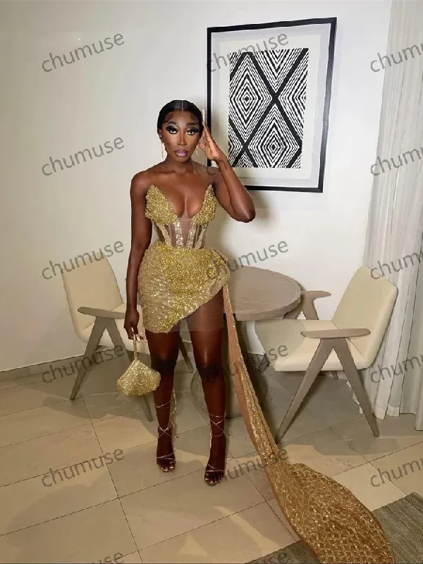 Embrace New Fashion Gold Sweetheart Short Prom Dress For Black Girls Lace Up Birthday Party Dresses