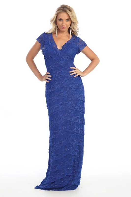 Limited Time Offers May Queen MQ1077 V Neck Lace Column Evening Gown