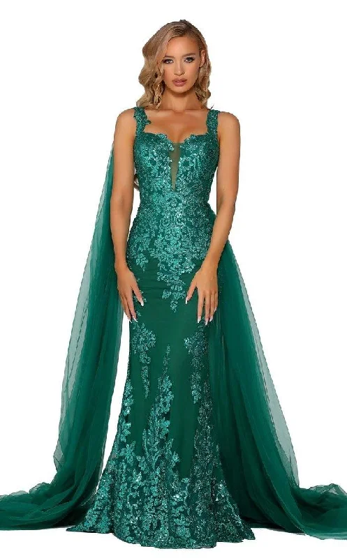 Unleash Your Trendy Side Portia And Scarlett 5011 Long Applique Cape Prom Dress