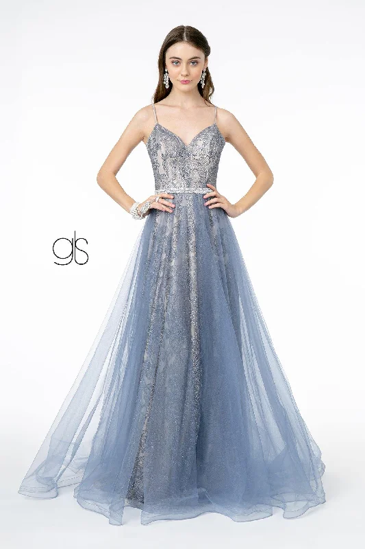 Chic And Comfortable Glitter Mesh A-Line Long Prom Dress