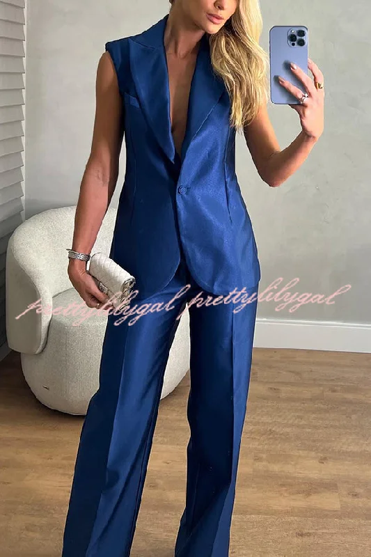 Limited Time Offers Luxurious Styling Satin Backless Straps Lapel Blazer Vest and Straight Pants Set