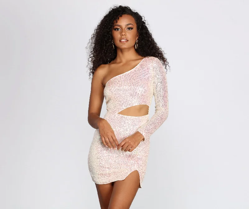 Buy More, Save More Sequin One Shoulder Mini Dress